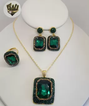 (1-6485) Gold Plated - Green Zircon Big Set - 19.