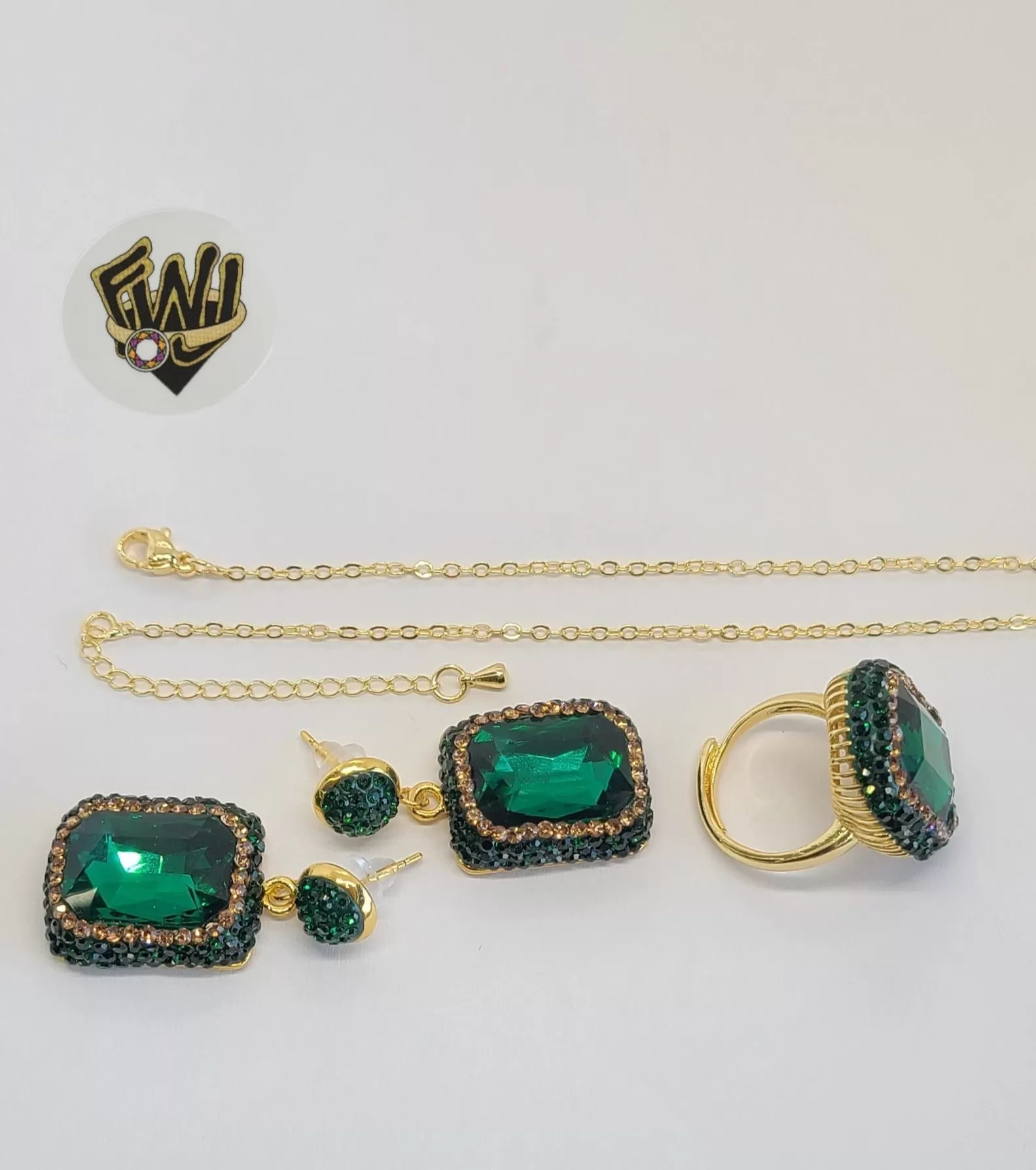 (1-6485) Gold Plated - Green Zircon Big Set - 19.