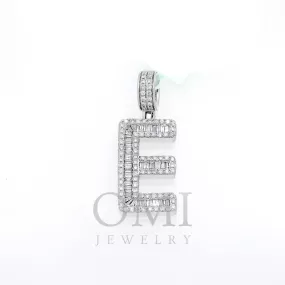 10K GOLD BAGUETTE AND ROUND DIAMOND INITIAL E PENDANT 1.50 CT