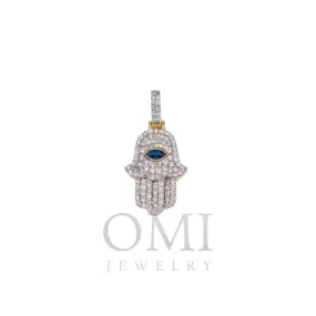 10K GOLD DIAMOND HAMSA WITH BLUE SAPPHIRE PENDANT 1.15 CTW