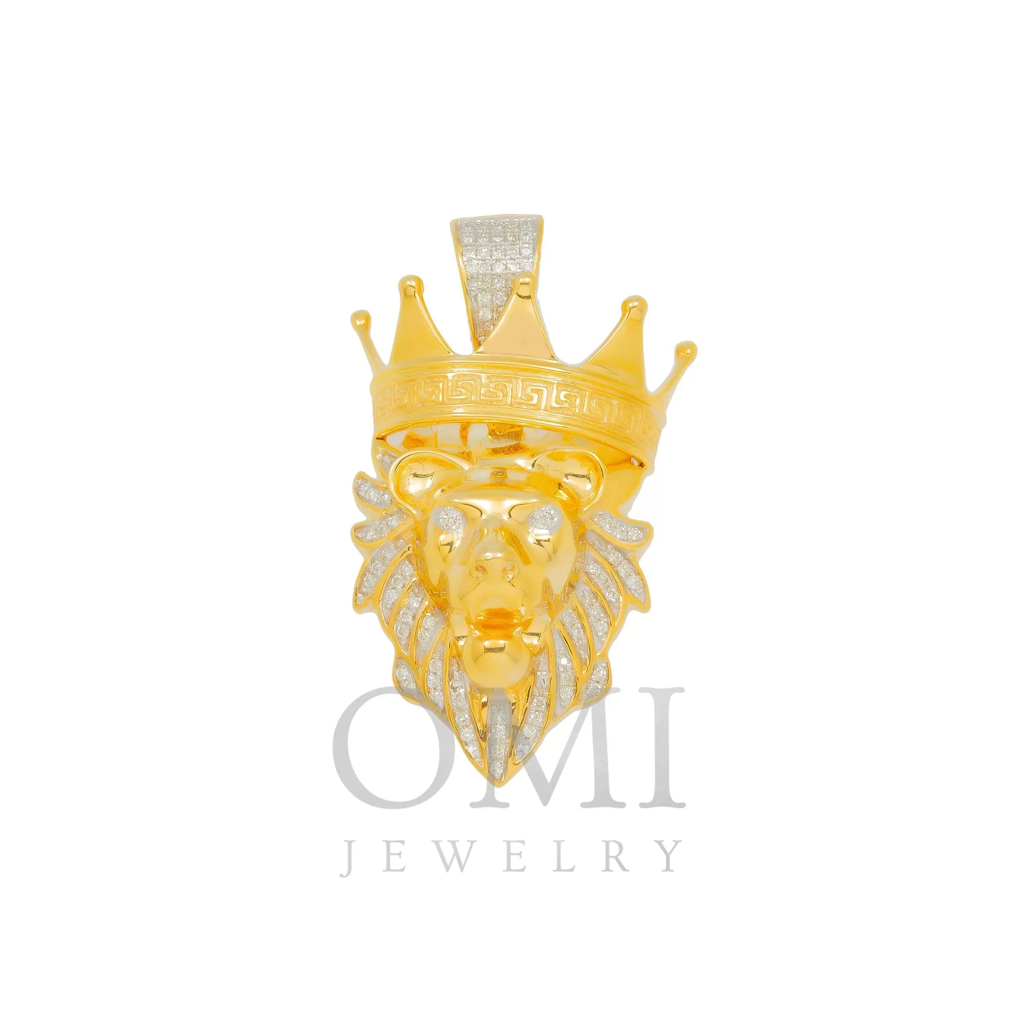 10K GOLD DIAMOND LION HEAD WITH TILTED CROWN PENDANT 0.35 CT