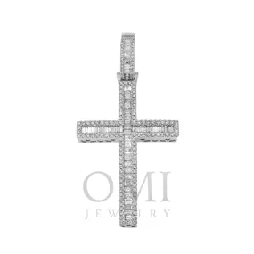 14K GOLD BAGUETTE AND ROUND DIAMOND CROSS PENDANT 2.80 CT