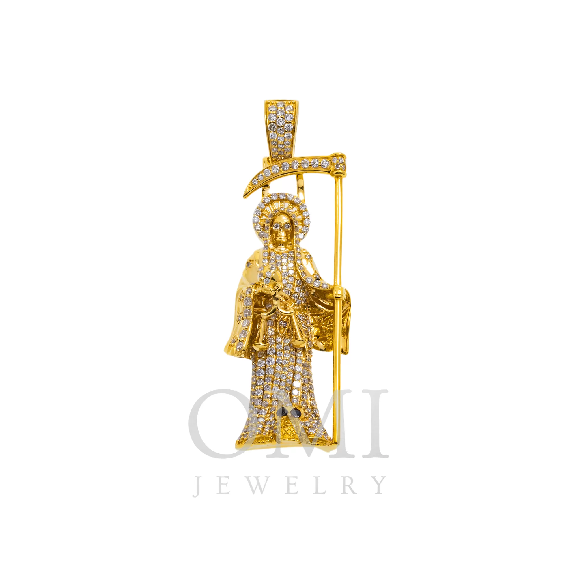 14K GOLD DIAMOND GRIM REAPER PENDANT 1.05 CT