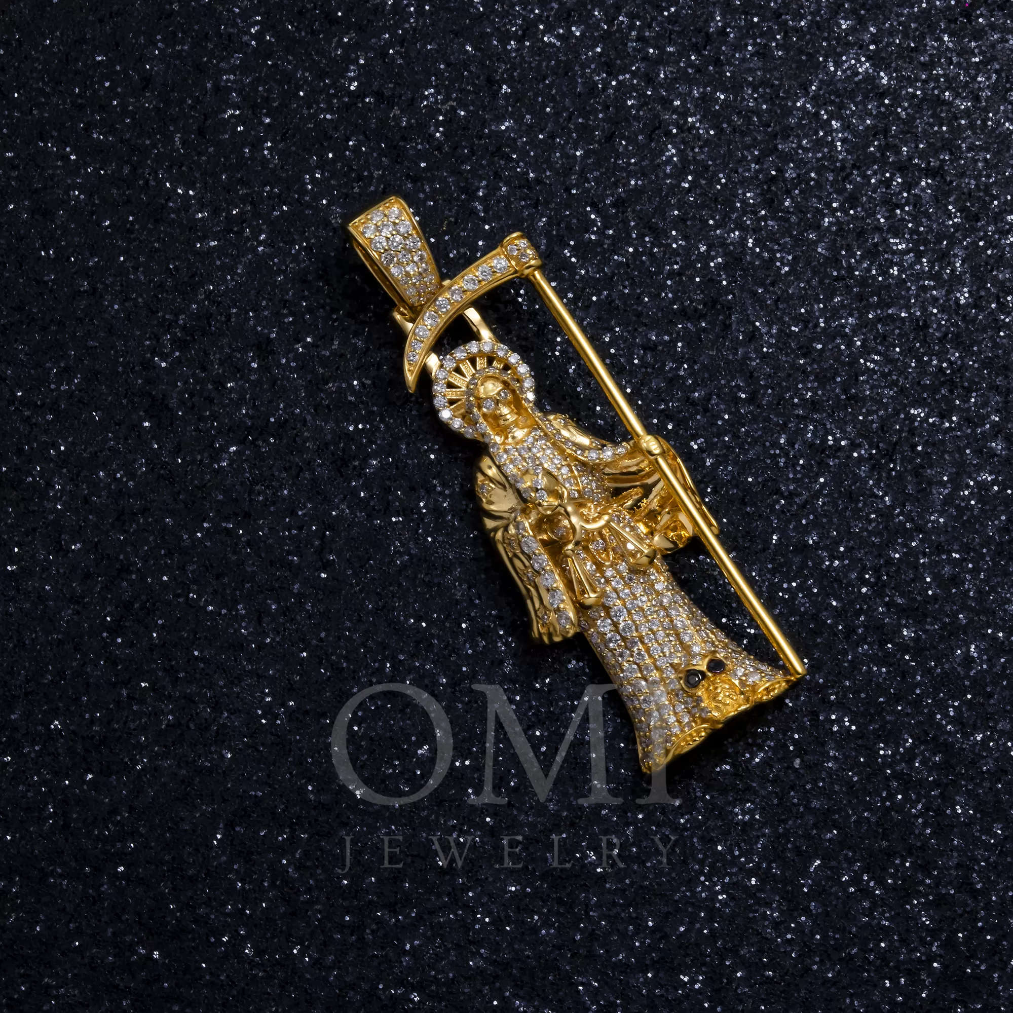 14K GOLD DIAMOND GRIM REAPER PENDANT 1.05 CT