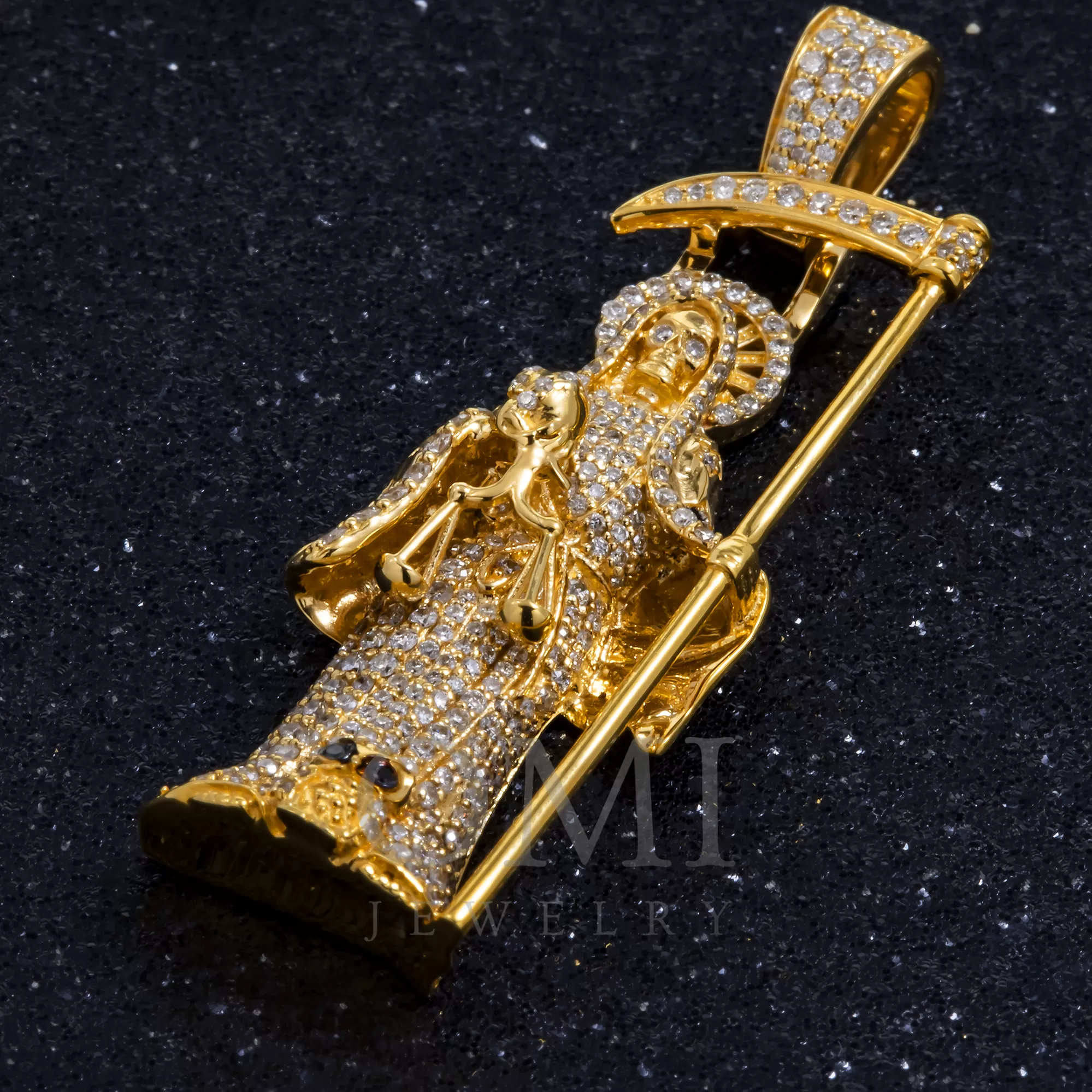 14K GOLD DIAMOND GRIM REAPER PENDANT 1.05 CT