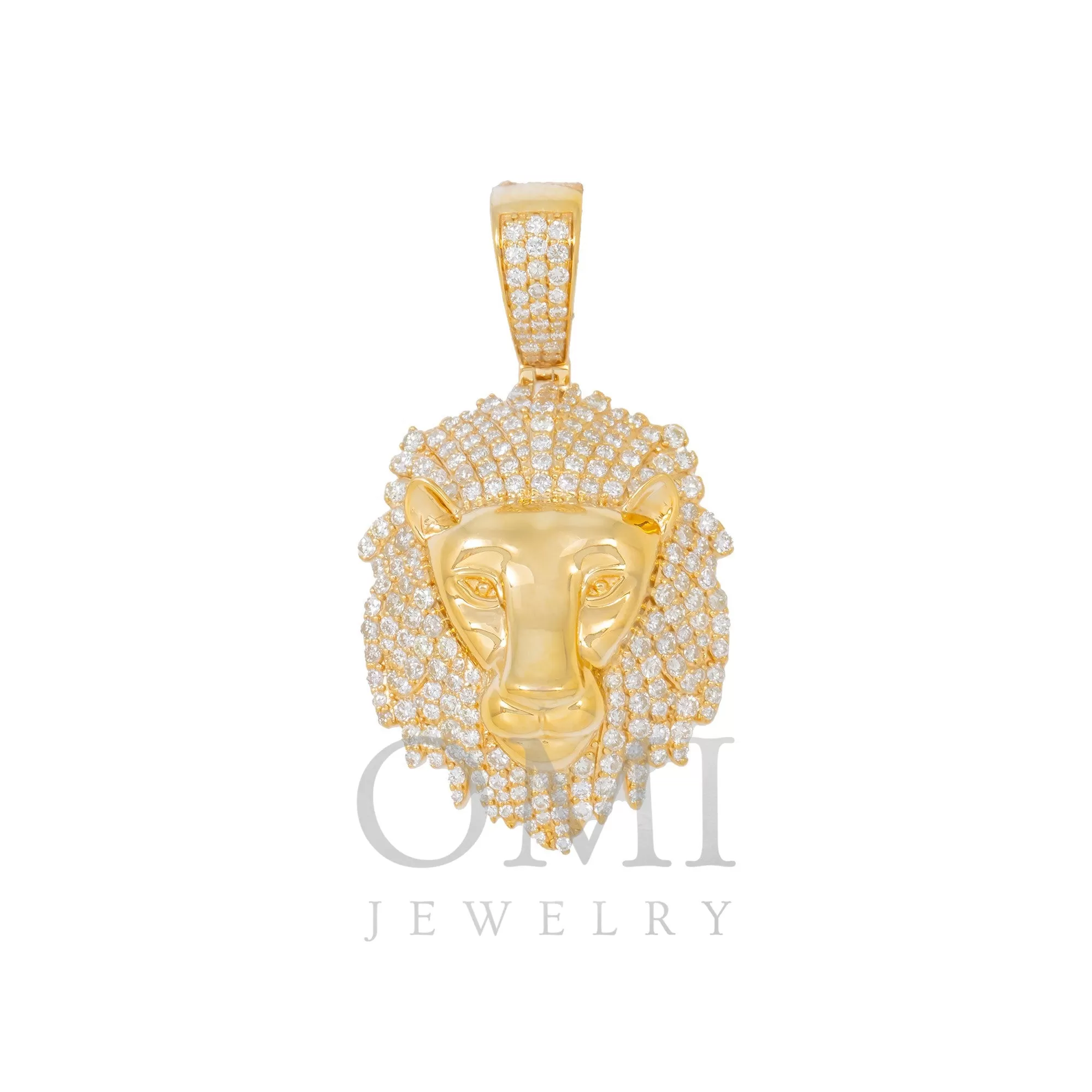 14K GOLD DIAMOND LION HEAD PENDANT 1.75 CT