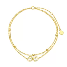 14K Gold Heart Anklet for Women Layered Anklet Bracelets with Cubic Zirconia Foot Jewelry for Her, 8''-10''