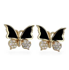 14K Yellow gold onyx butterfly earrings-226057