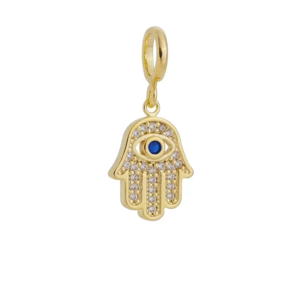 18k Gold Filled Evil Eye Hamsa Charm Featuring Cubic Zirconia Pendant