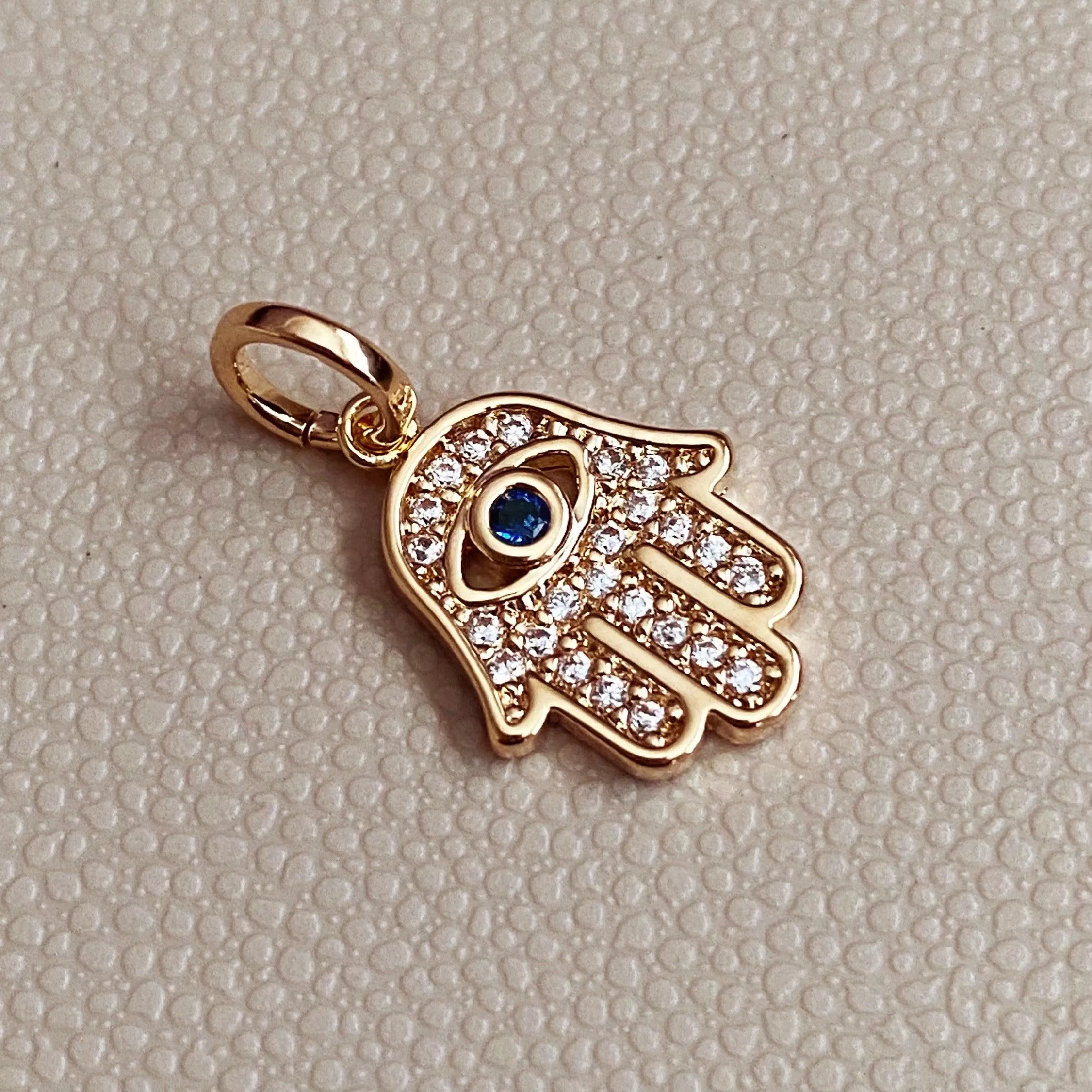 18k Gold Filled Evil Eye Hamsa Charm Featuring Cubic Zirconia Pendant