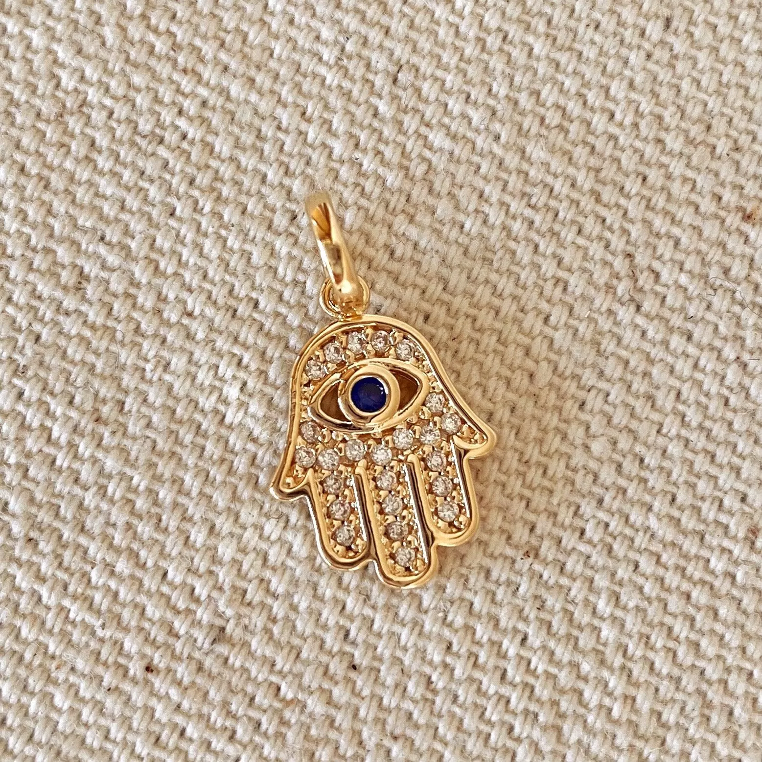 18k Gold Filled Evil Eye Hamsa Charm Featuring Cubic Zirconia Pendant