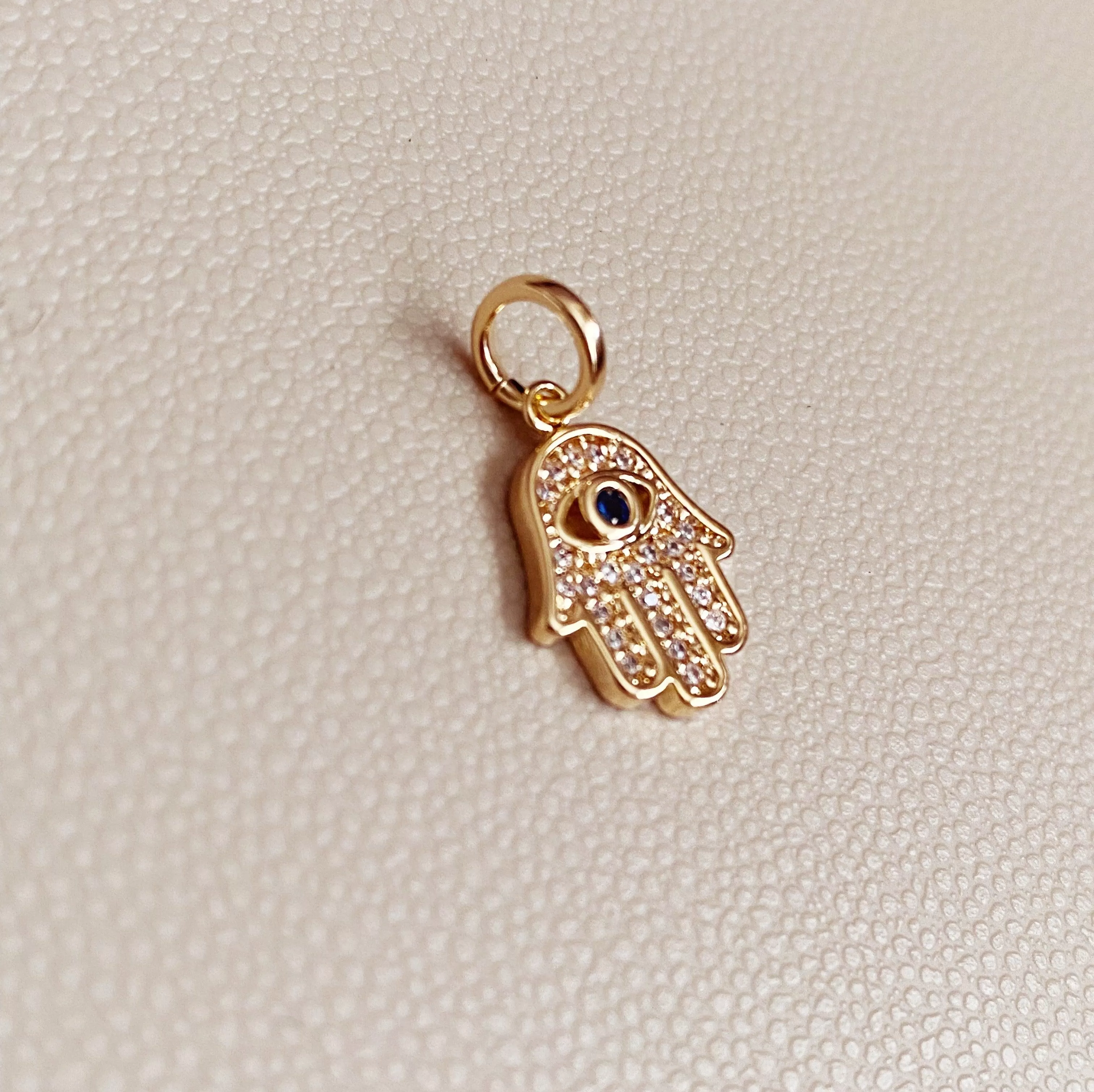 18k Gold Filled Evil Eye Hamsa Charm Featuring Cubic Zirconia Pendant