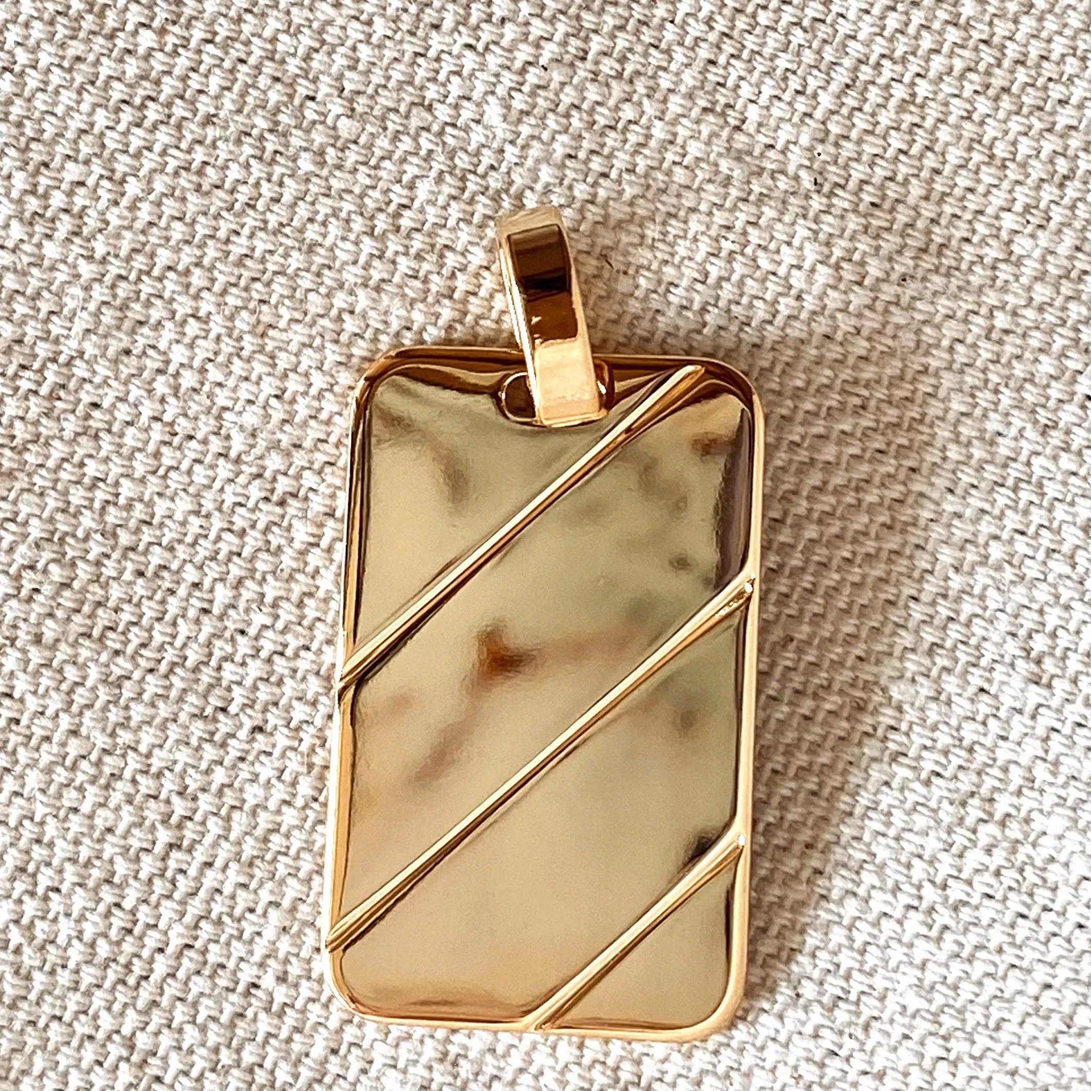 18k Gold Filled Luxury Tag Plate Rectangle Pendant Unisex