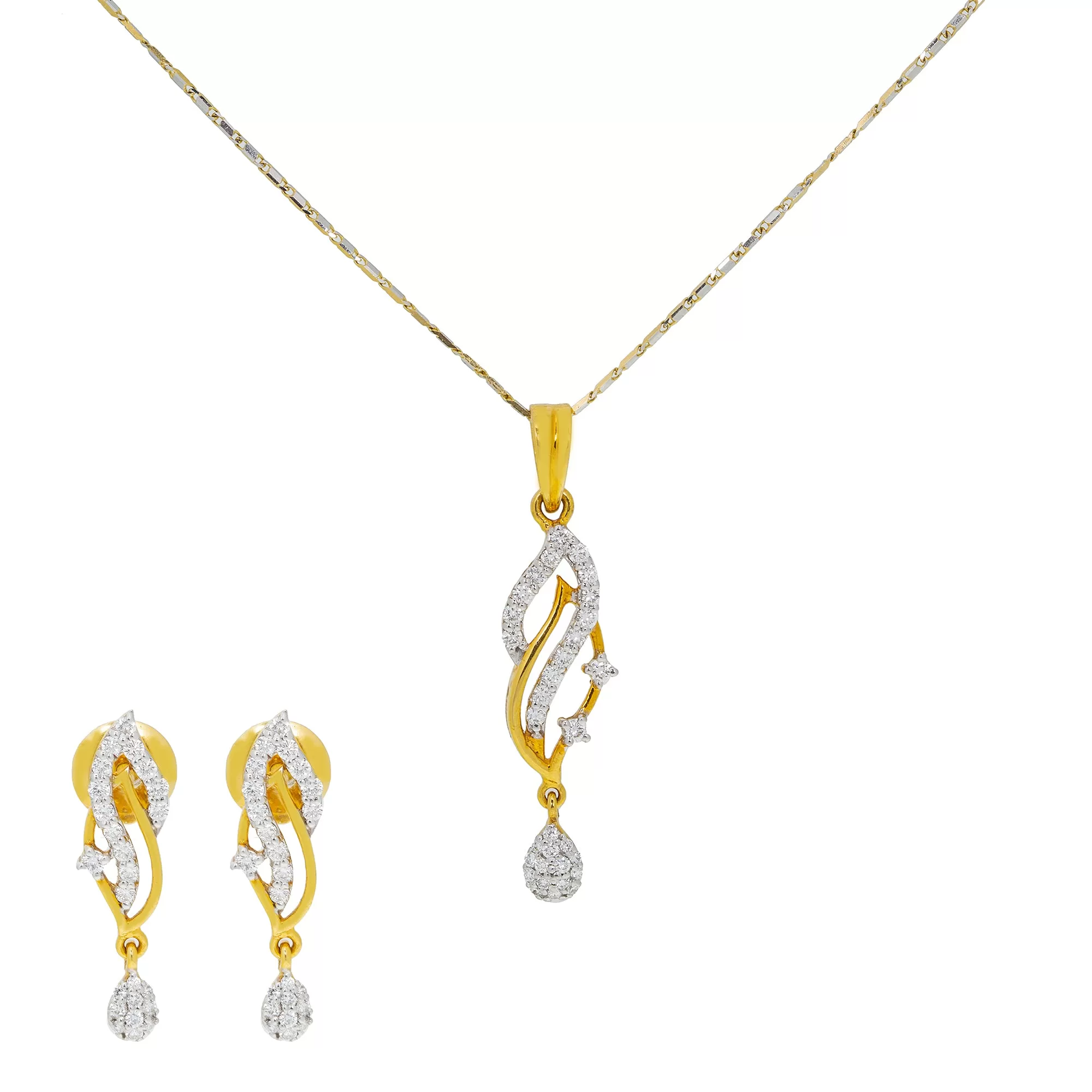 18K Yellow & White Gold Diamond Pendant Set (7.9gm)