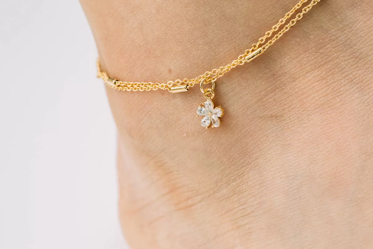 2 Flower Pendant Anklet-A