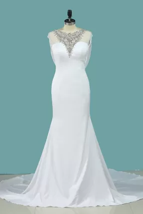 2024 Sexy Open Back Mermaid Wedding Dresses Scoop PDEL46Z2