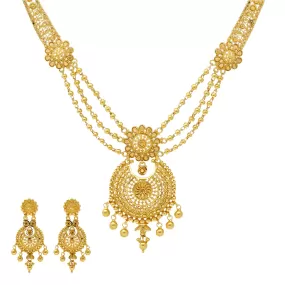 22K Yellow Gold Beaded Filigree Necklace Set (41.4gm)