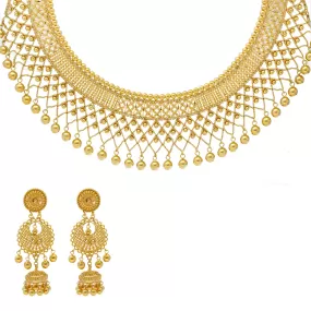 22K Yellow Gold Beaded Filigree Necklace Set (88gm)