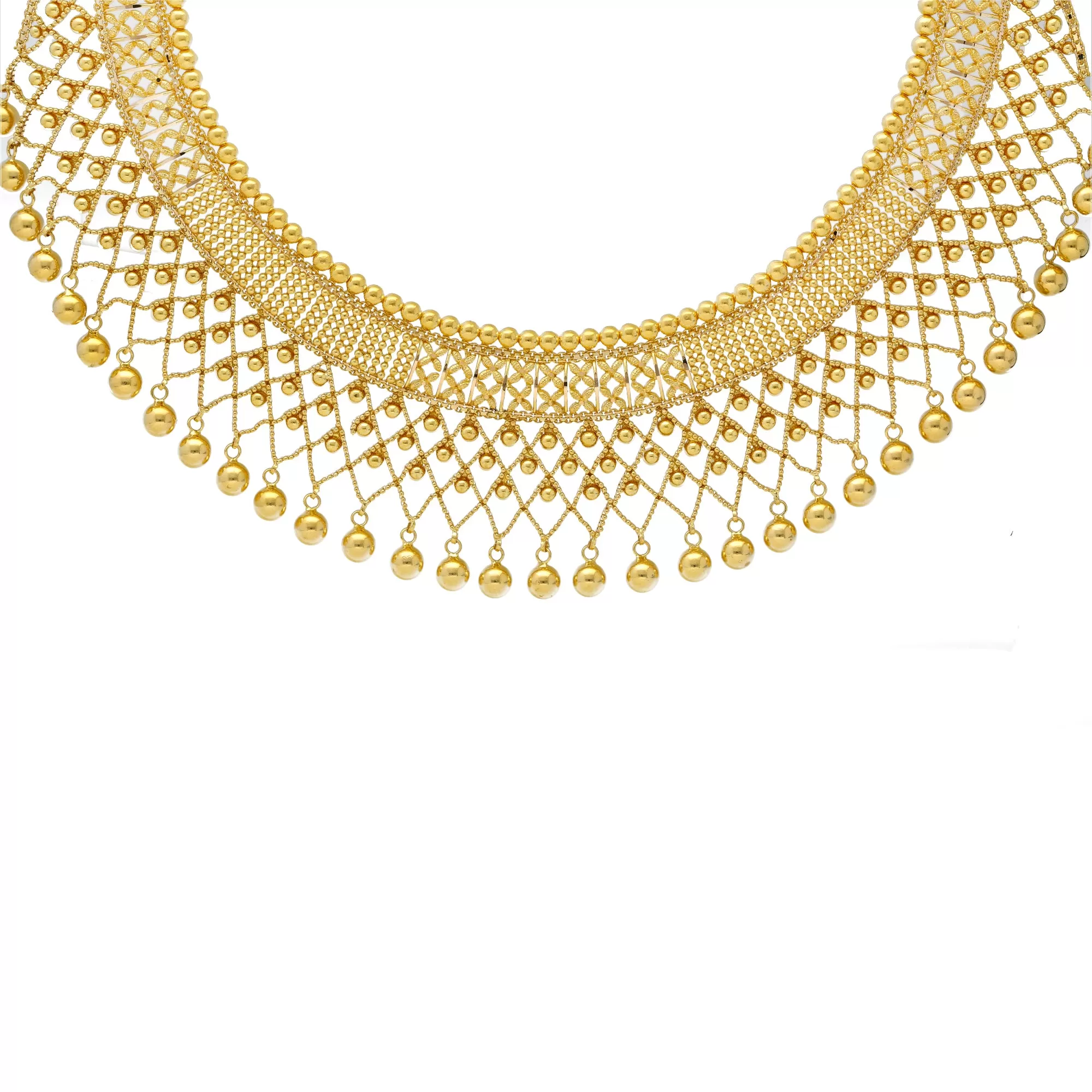 22K Yellow Gold Beaded Filigree Necklace Set (88gm)