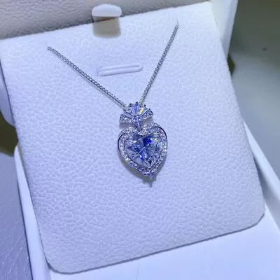 3 Carat Moissanite 925 Sterling Silver Heart Solitaire Pendant Necklace