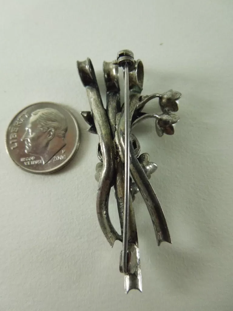 40s Sterling Silver and Pearl Brooch