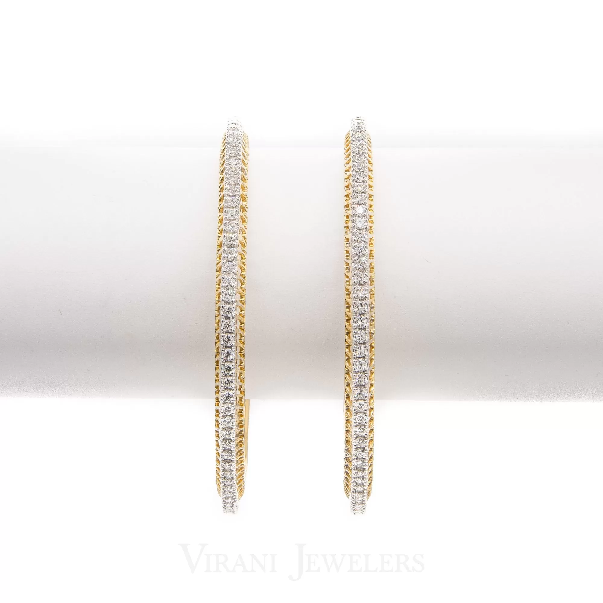 6.34CT Round Brilliant Diamond Bangles In 18K Yellow Gold, Set of 2