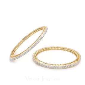 6.34CT Round Brilliant Diamond Bangles In 18K Yellow Gold, Set of 2