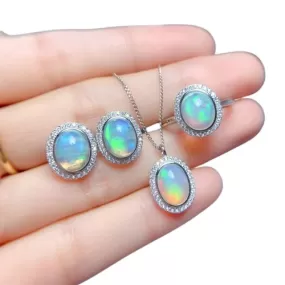 7*9MM Opal Ring, Necklace, Earring and Jewelry Set