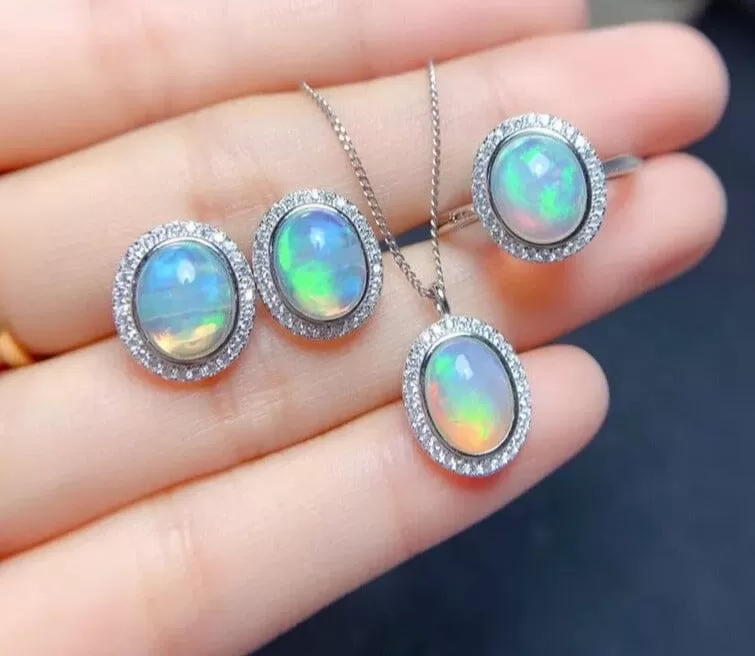 7*9MM Opal Ring, Necklace, Earring and Jewelry Set