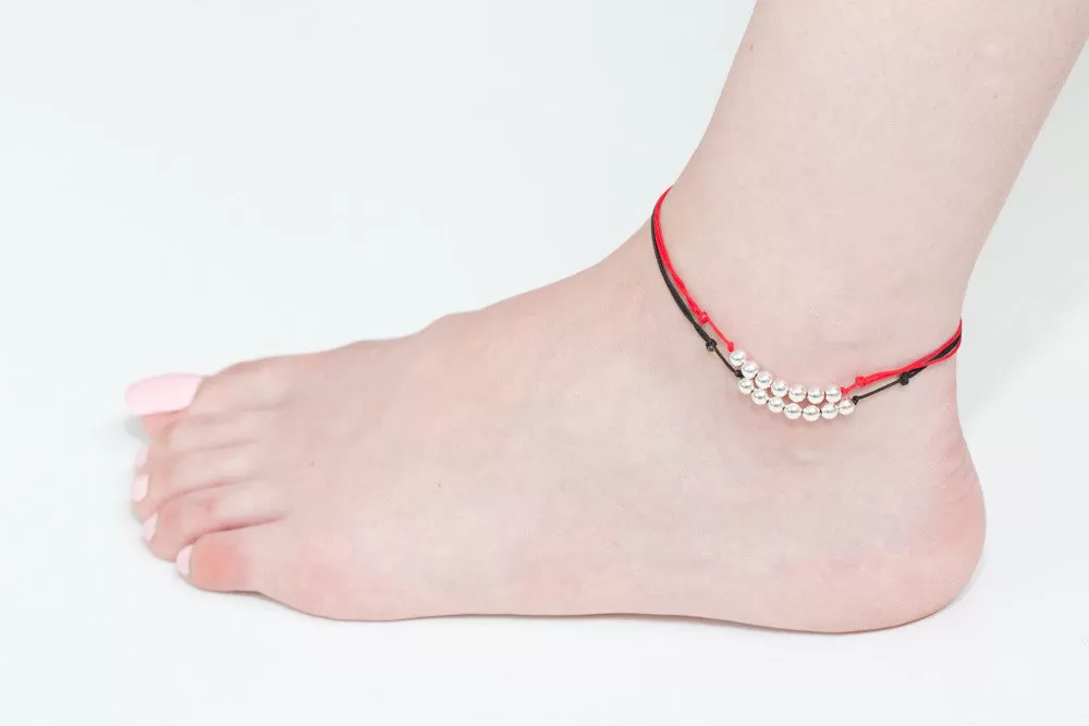 925 silver ball line knot anklet-o