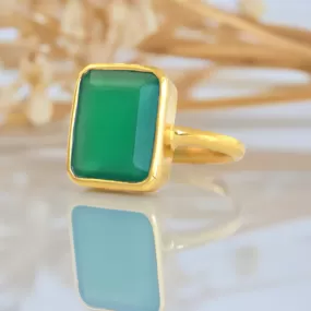 Amia  Green Onyx Large Square Stone Ring