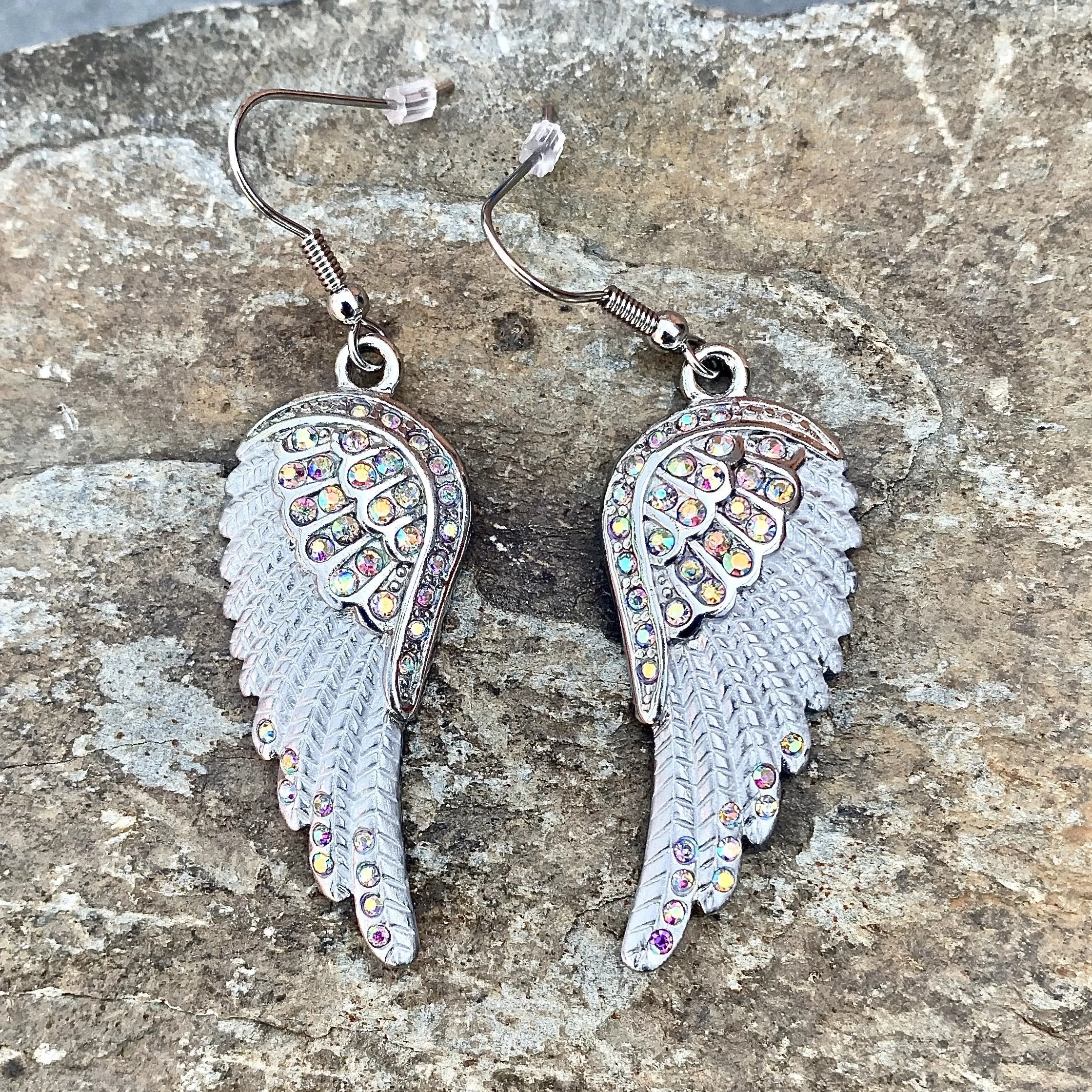 Angel Wings Crystal Earrings - Rainbow Stones -  SK2254E