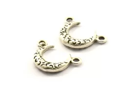 Antique Silver Moon Charm, 3 Antique Silver Plated Textured Horn Charms, Pendant, Jewelry Finding (12x3.50x3mm) N0268 H0216