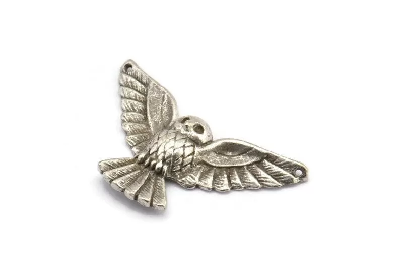 Antique Silver Owl Charm, 2 Antique Silver Plated Owl Necklace Pendants (38x18mm) N0229