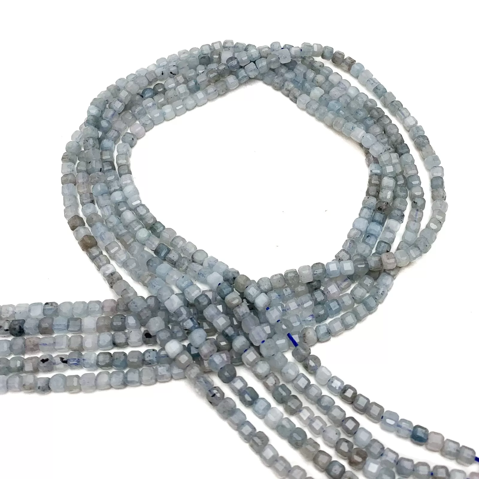 Aquamarine 3mm Faceted Cubes Bead Strand