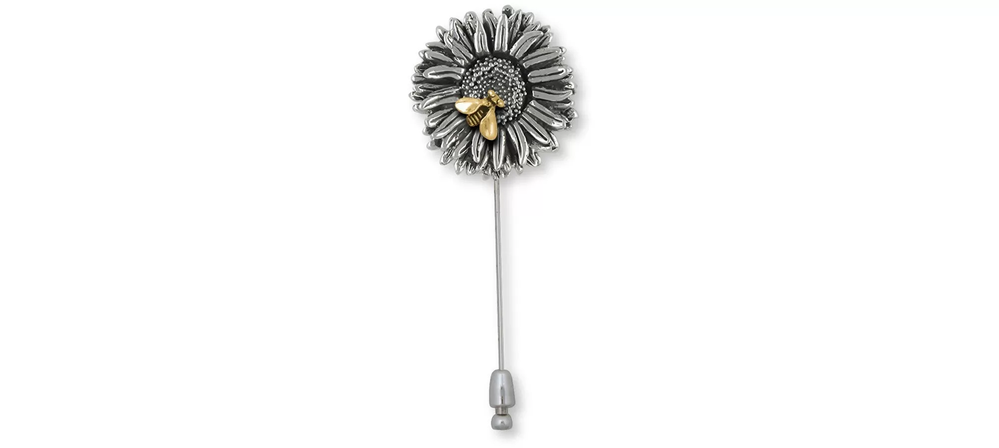 Aster Jewelry Silver And 14k Gold Handmade Aster Flower Brooch Pin  AST2-BEESTP