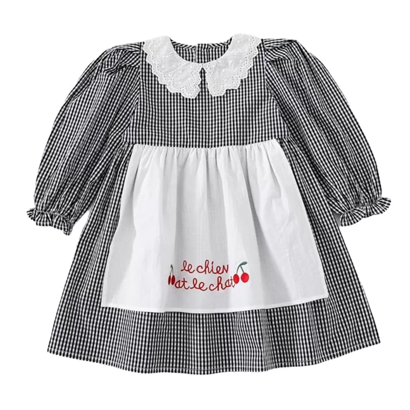 Baby Kid Girls Checked Lace Embroidered Princess Dresses