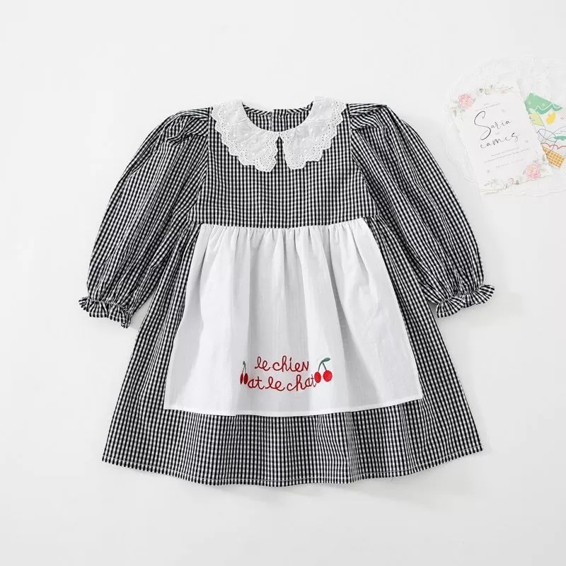 Baby Kid Girls Checked Lace Embroidered Princess Dresses