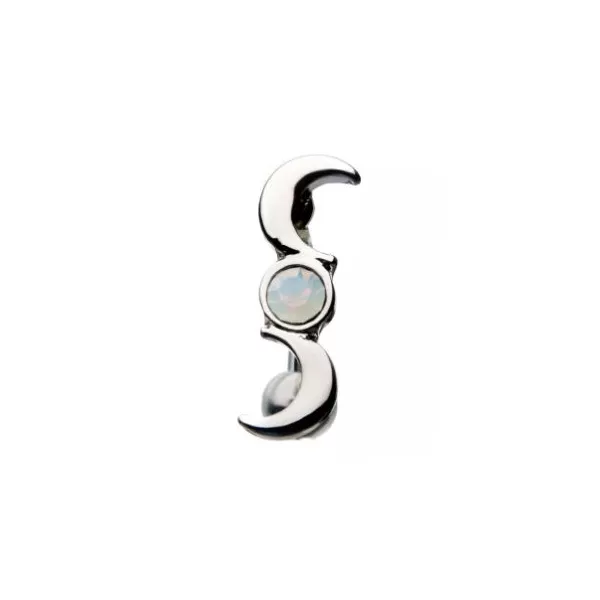 Belly Ring - Top Down Moon Phase Navel with White Opalite Gem Middle for Moon