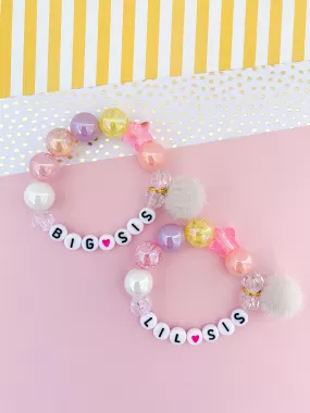 Big Sis AND Lil Sis Pom Pom Charm Bracelet - Set of 2