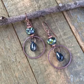 Black Drop Earrings, Black Glass Jewelry, Artsy Earrings, Czech Glass Earrings