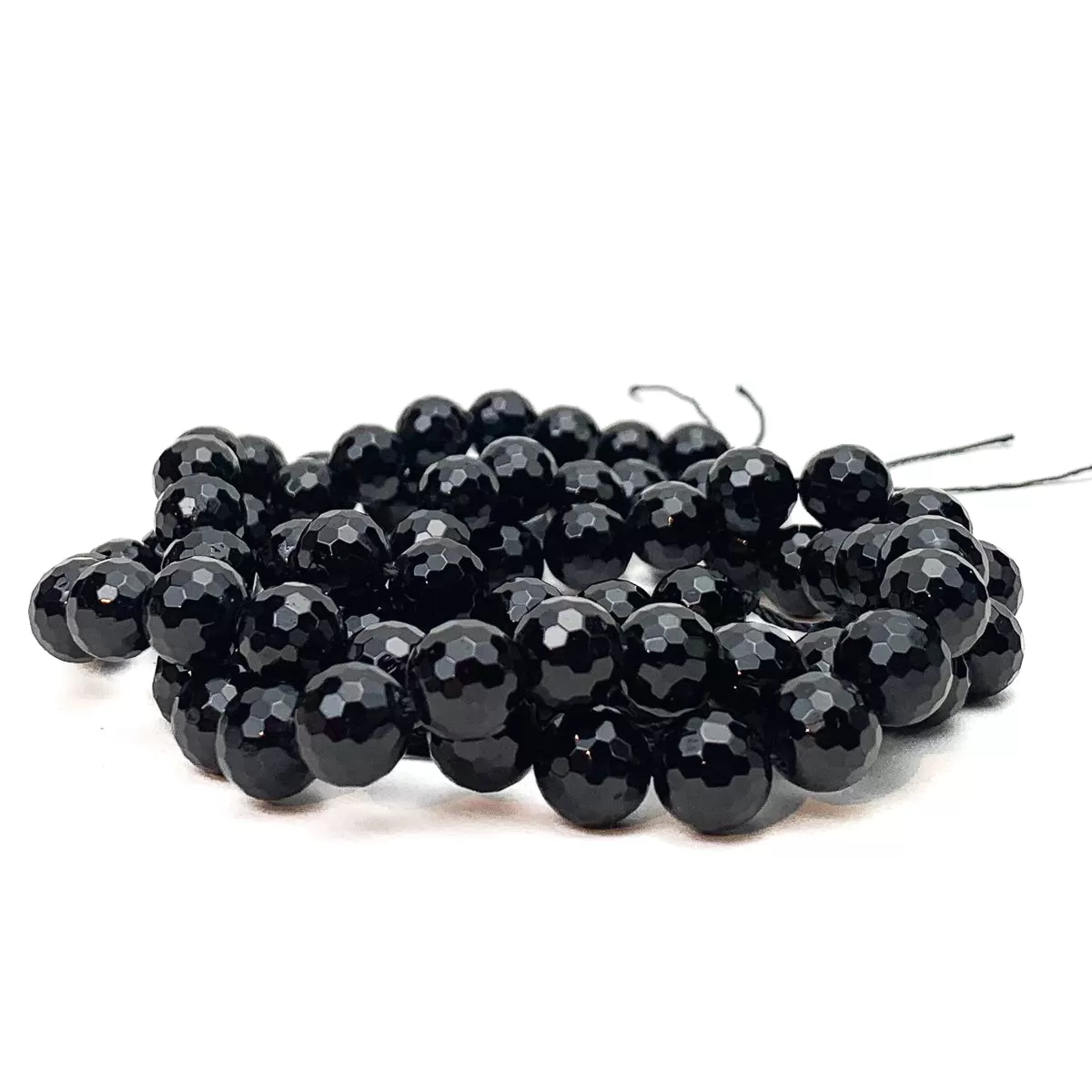 Black Spinel 10mm Faceted Rounds Bead Strand