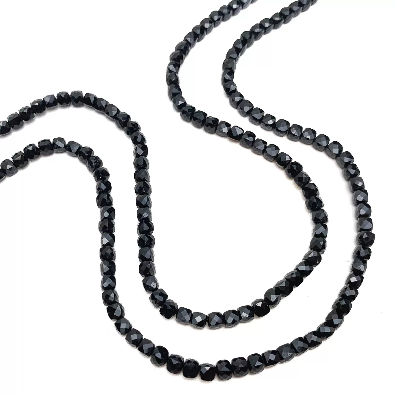 Black Tourmaline 4mm Faceted Cubes Bead Strand