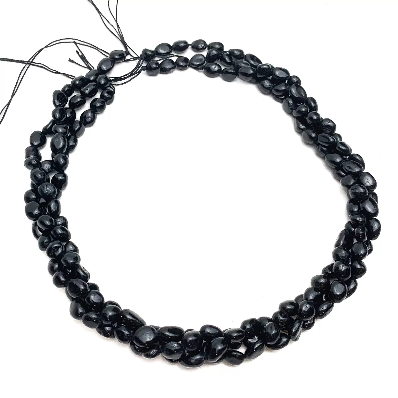 Black Tourmaline Small Smooth Pebbles Bead Strand