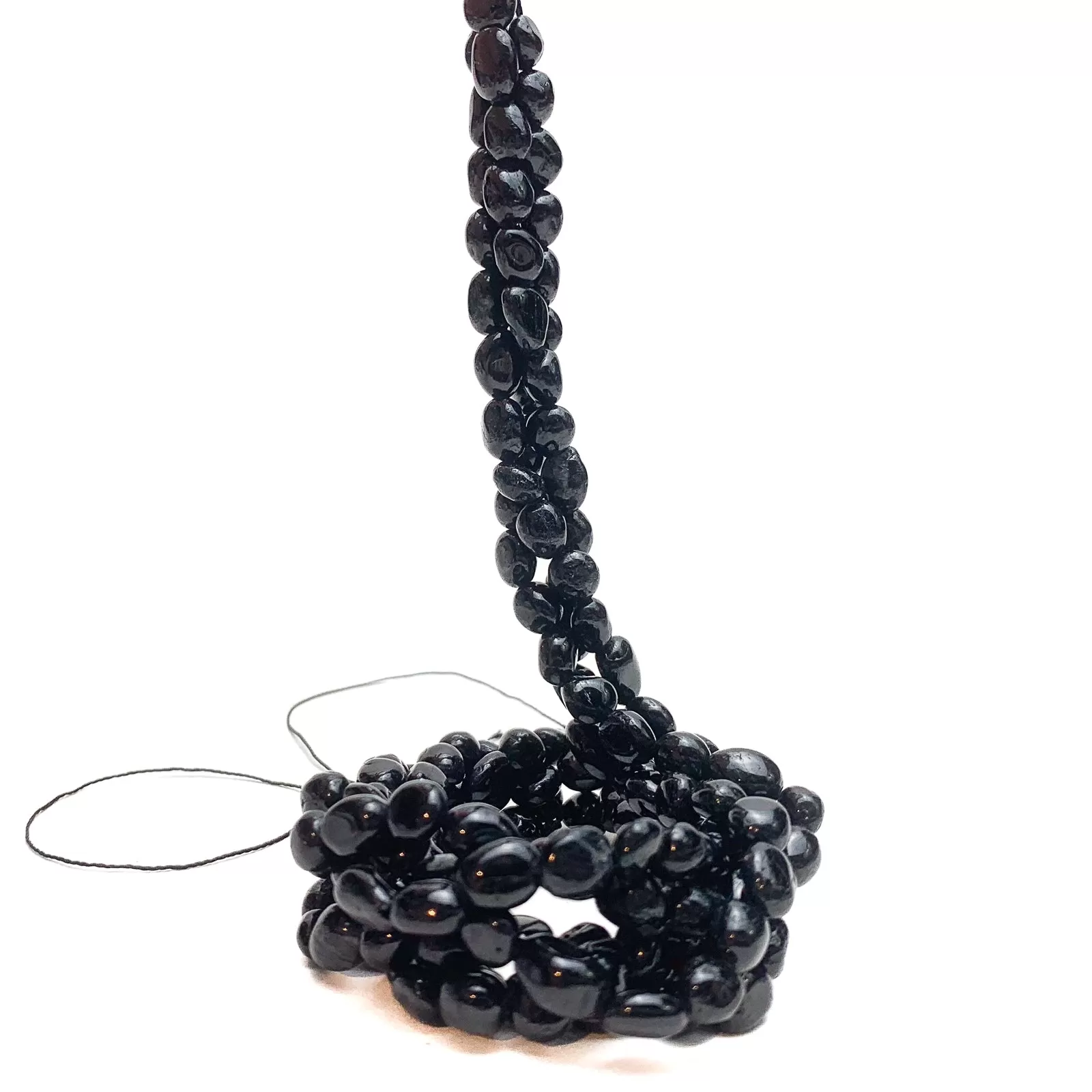 Black Tourmaline Small Smooth Pebbles Bead Strand