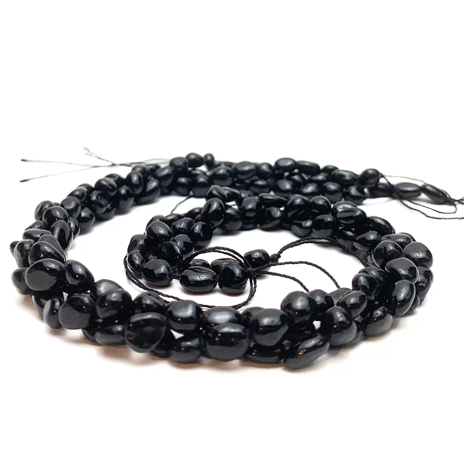 Black Tourmaline Small Smooth Pebbles Bead Strand