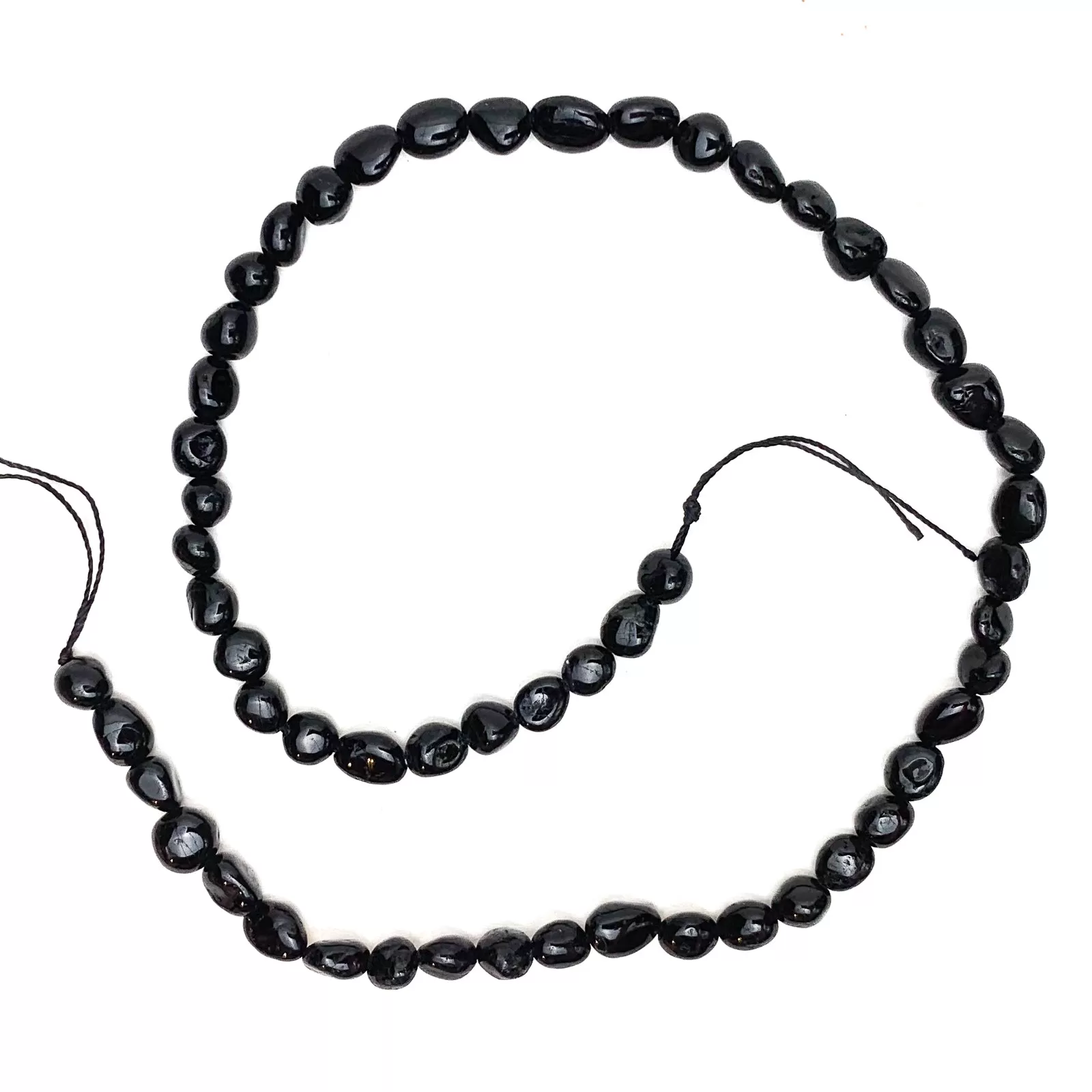 Black Tourmaline Small Smooth Pebbles Bead Strand