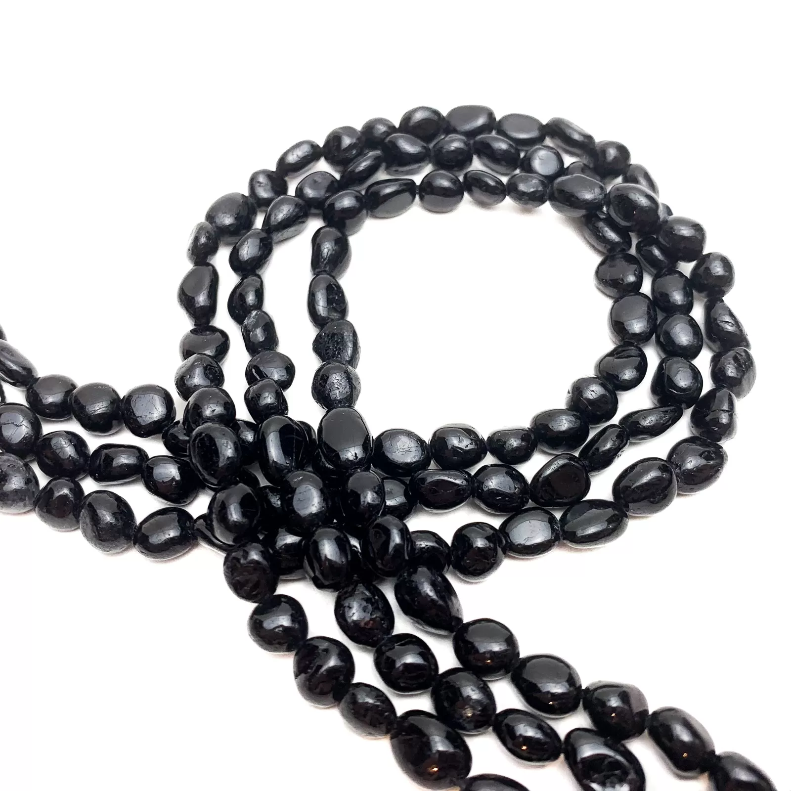 Black Tourmaline Small Smooth Pebbles Bead Strand