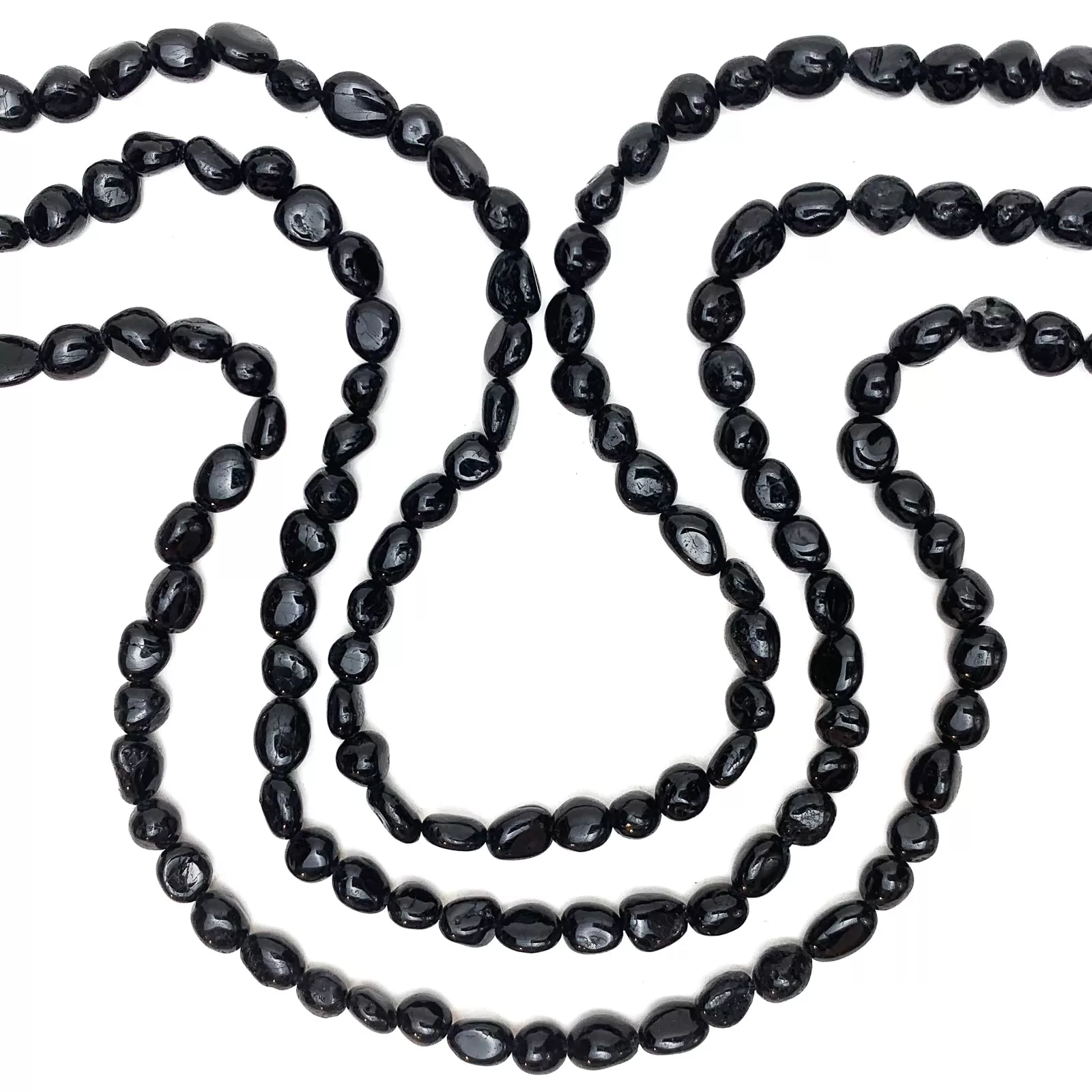 Black Tourmaline Small Smooth Pebbles Bead Strand