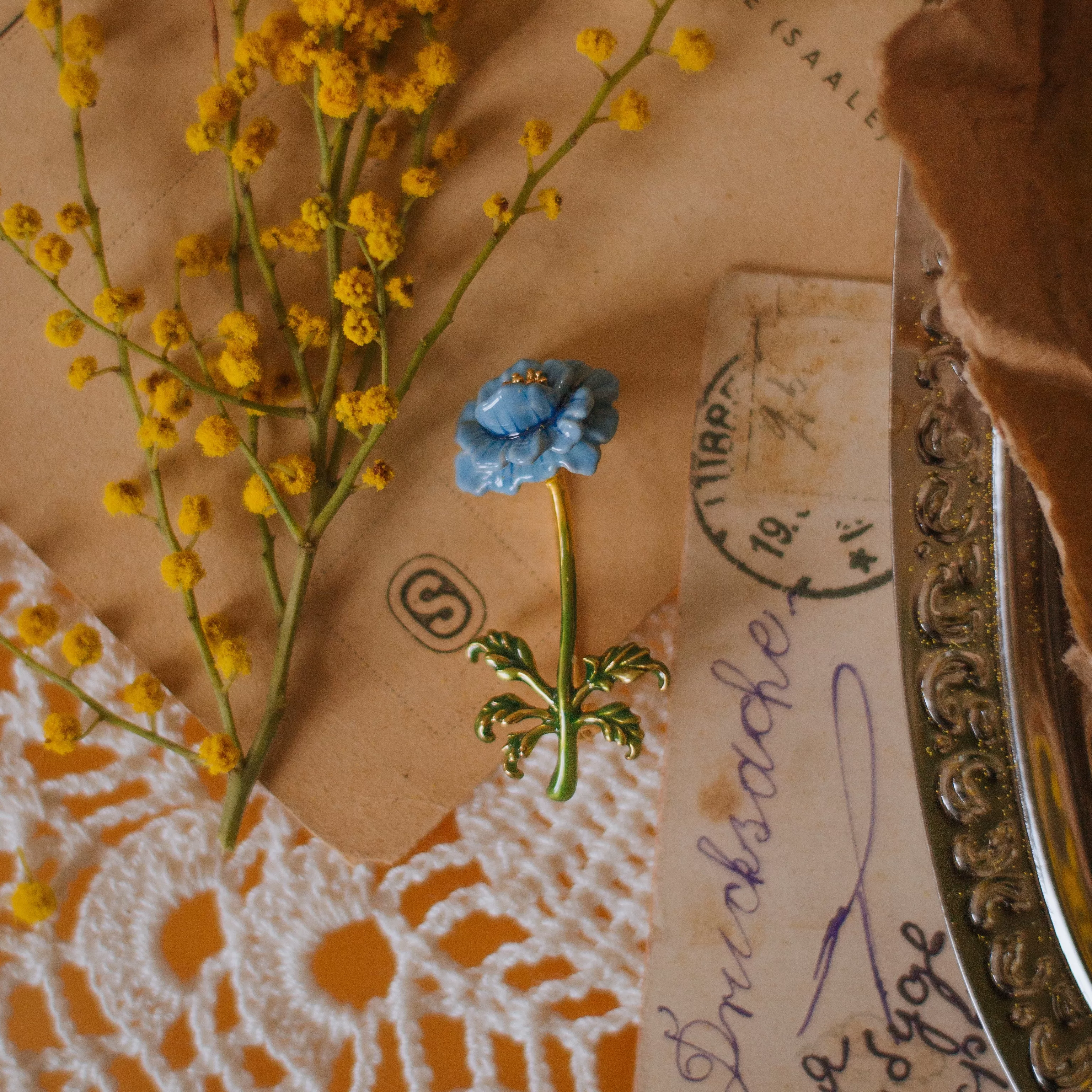 Blue Floral Brooch